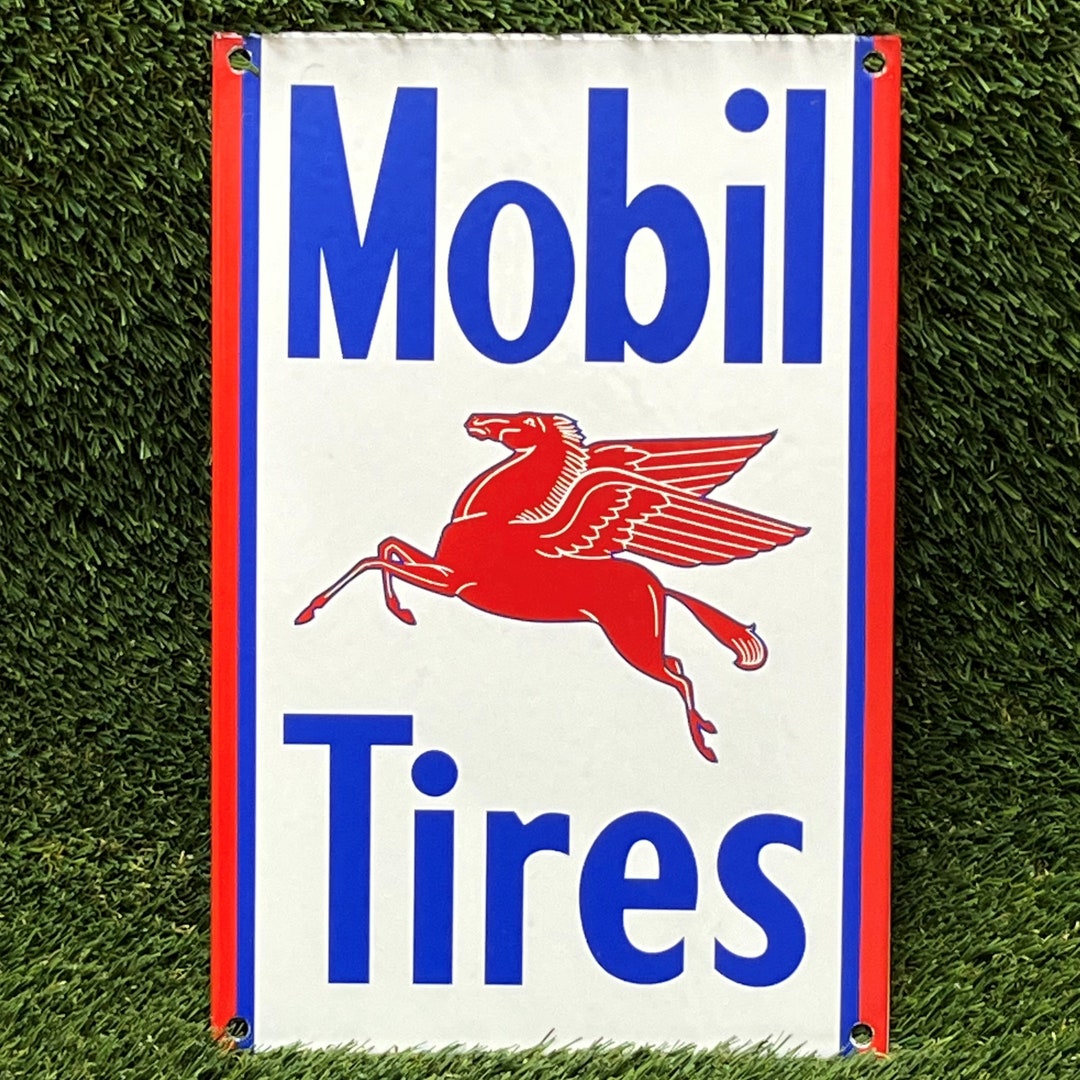 Vintage Porcelain Sign Mobil Tires Pegasus Metal Enamel Gas Station ...