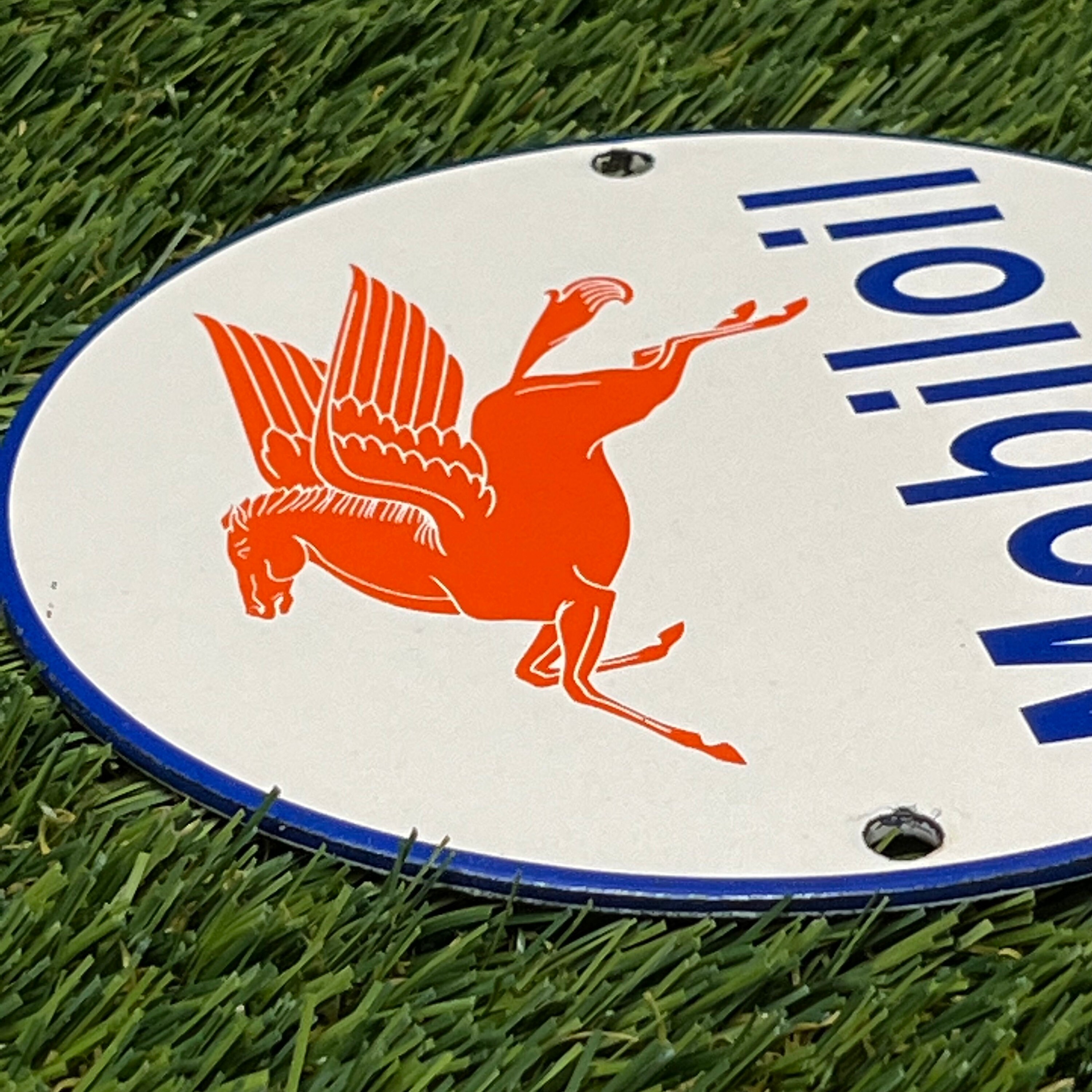 Vintage Porcelain Sign Mobil Oil Pegasus Metal Enamel Gas Station ...