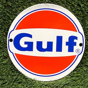 Gulf Motor Oil & Gasoline Thermometer Embossed Metal Sign Man Cave