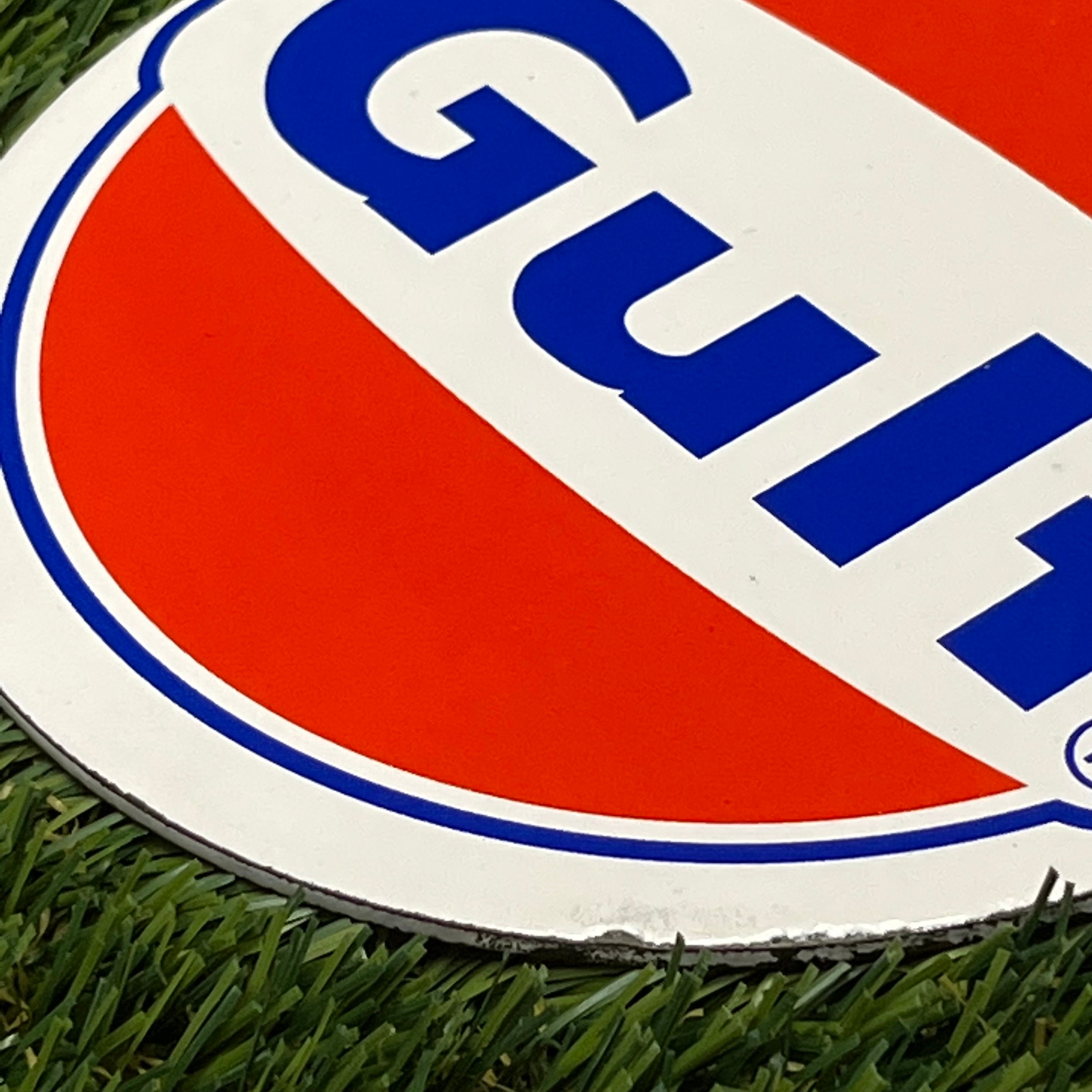Vintage Porcelain Sign Gulf Gasoline Company Girl Metal Enamel Gas ...