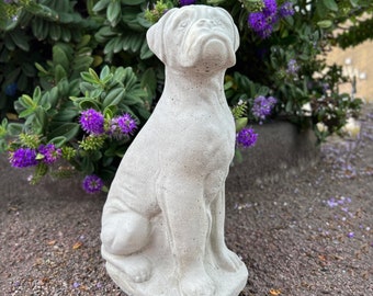Concrete garden statue Boxer dog figurine Indoor and outdoor ornament Cement yard decoration Stone dog memorial Animals decor Dog sculpture