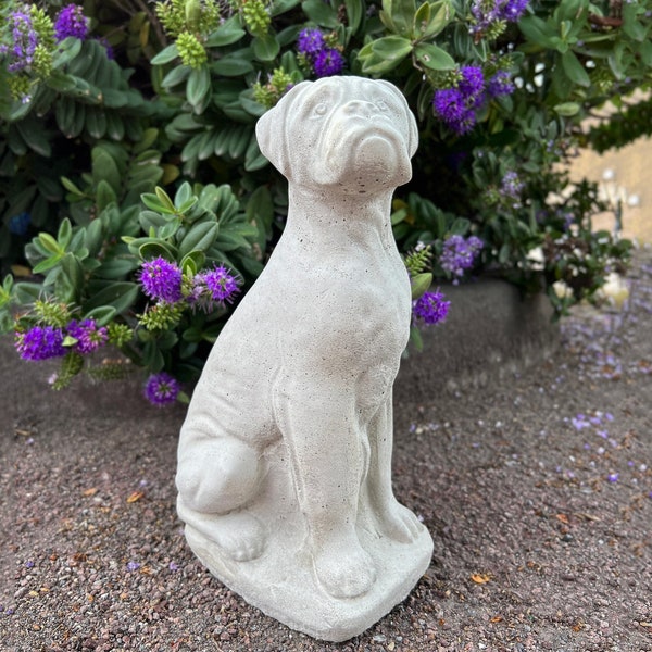 Statue de jardin en béton Figurine de chien Boxer Ornement intérieur et extérieur Décoration de cour en ciment Mémorial de chien en pierre Décor d'animaux Sculpture de chien