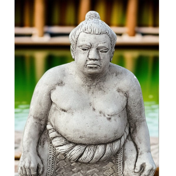 Concrete sumo man sculpture Stone sumo wrestler figurine Outdoor zen garden man decor Cement ornament Lawn statue Backyard decoration Gift