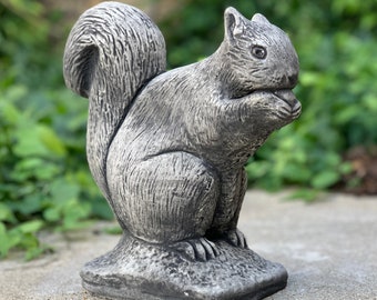 Concrete realistic squirrel with nut sculpture Stone animal statue Outdoor chipmunk figurine Rustic garden and home decor Farmhouse ornament