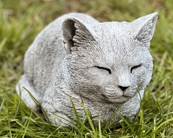 Figurine de chat pour la maison et le jardin Statue de minou en béton Décor animalier Sculpture en ciment pour animaux de compagnie Mémorial de chat en pierre Yard art Cadeau d'amant de chat