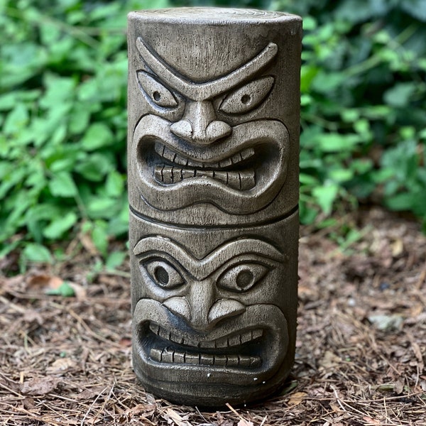 Großer Garten Totem Stein Tiki Kopf Tiki Statue Ornament Moai Kopf Skulptur Zement Riki Dekoration Garten Moai Figur Religiöses Totem