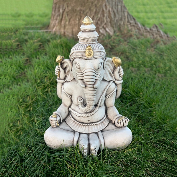 Stone Ganesha sculpture Hindu statue for Zen garden ornament Concrete Buddha figurine Religious home decor Backyard art Outdoor decoration