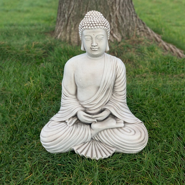 Meditating Buddha figure for Zen garden ornament Concrete religious statue Large outdoor sculpture Stone sitting Buddha Backyard yoga decor