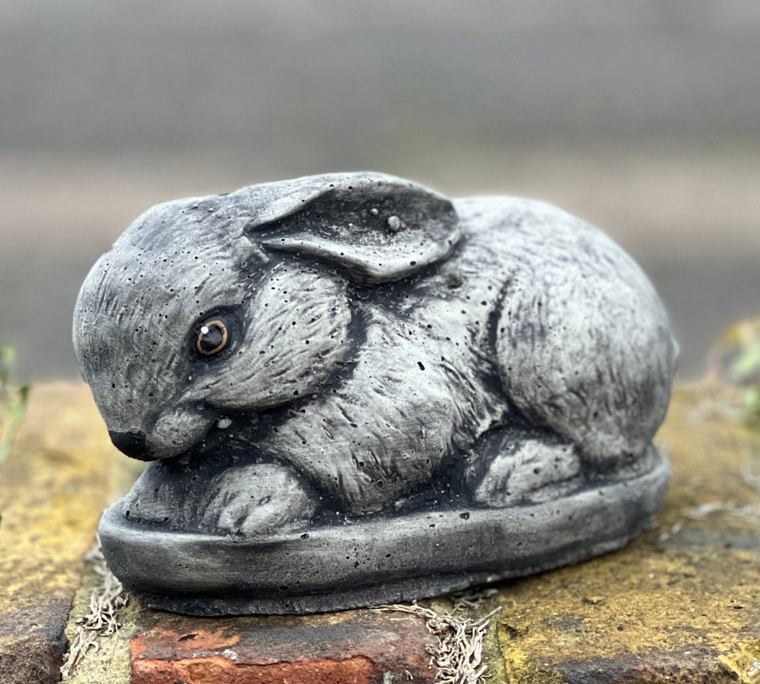 Concrete Rabbit Figurine Stone Hare Statue Garden Cement Decor Etsy