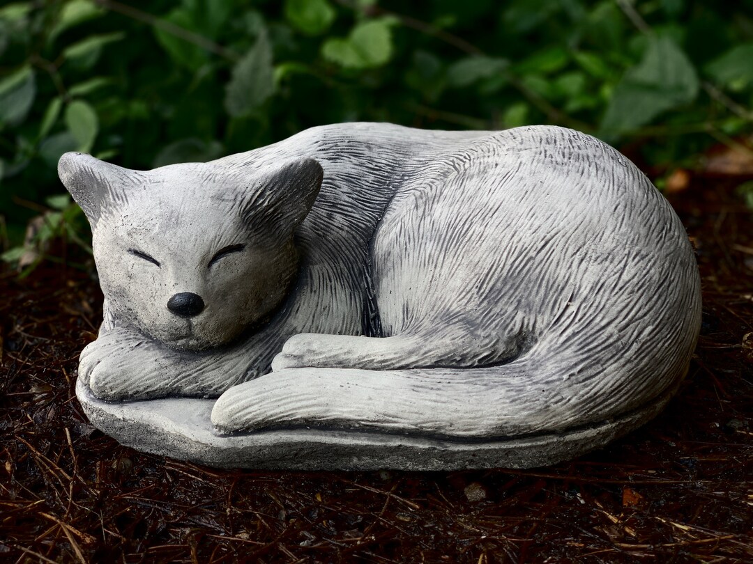 Sleeping Kitty Statue Outdoor Cat Sculpture Stone Kitty Decor Etsy