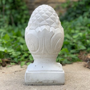 Concrete acorn statue Front door decor Egg sculpture Sphere figurine Stone garden ball White outdoor decor Lawn ornament Cement decoration