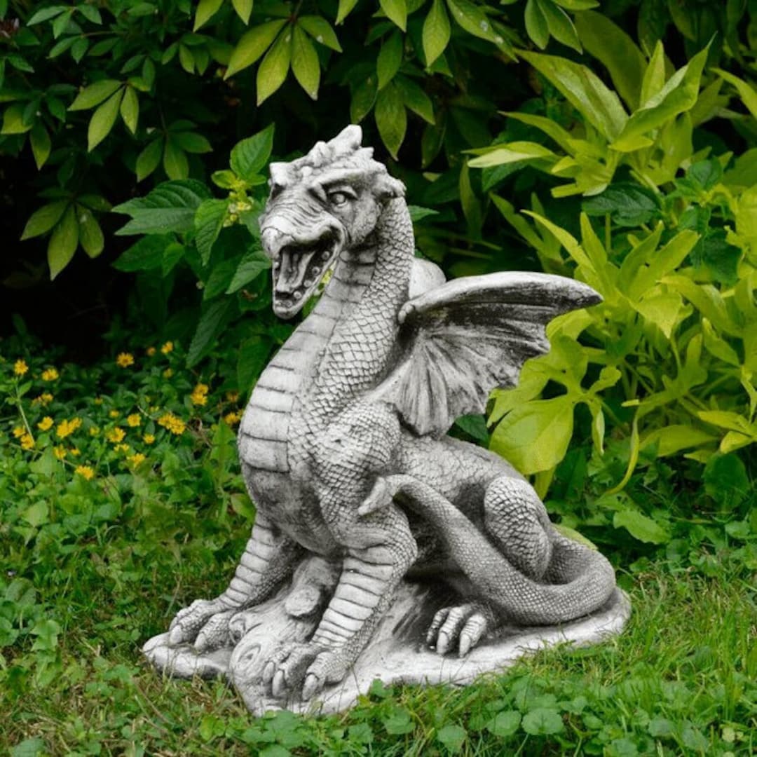 Concrete Garden Dragon Statue Stone Draco Sculpture Outdoor Etsy UK