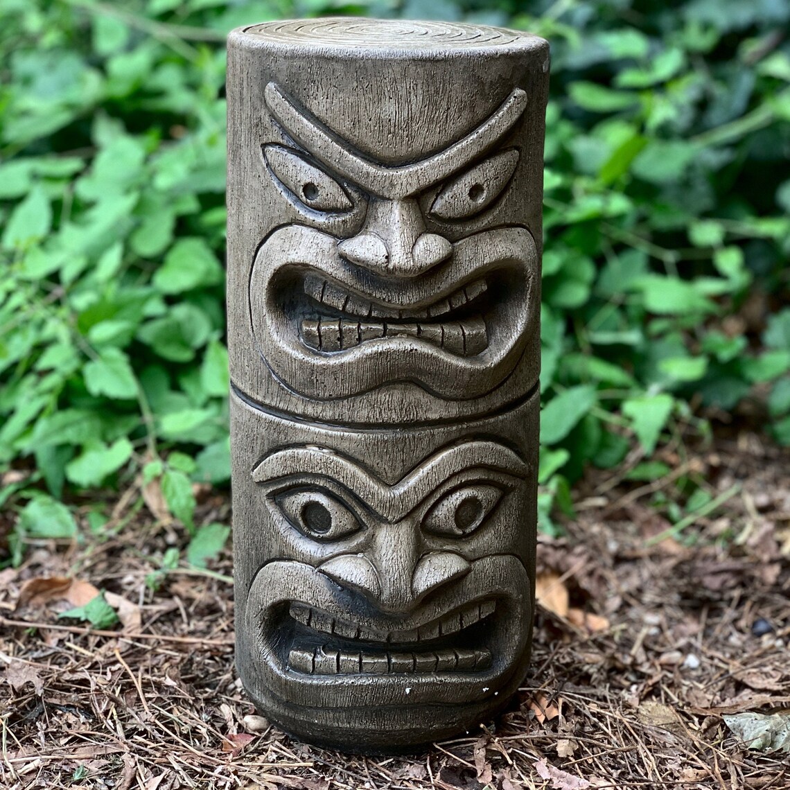Large Garden Totem Stone Tiki Head Tiki Statue Ornament Moai Etsy