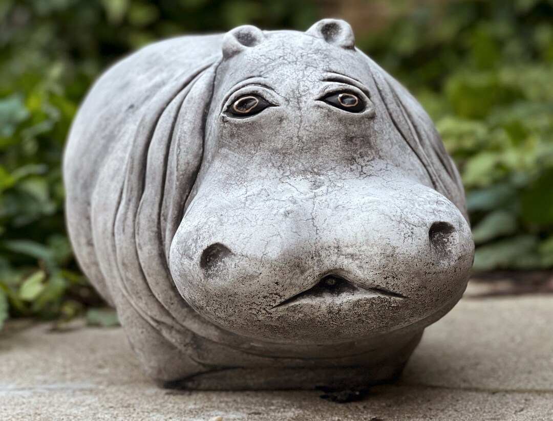 Cement Hippo Sculpture Yard Art Concrete Hippo Ornament Decor Garden