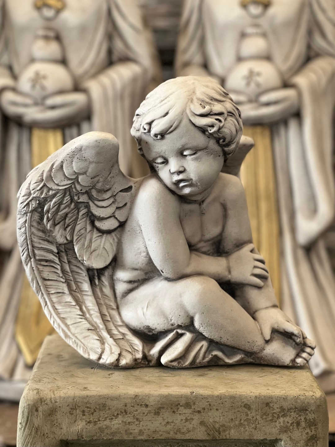 Béton chérubin sculpture Pierre ange enfant décoration Ciment