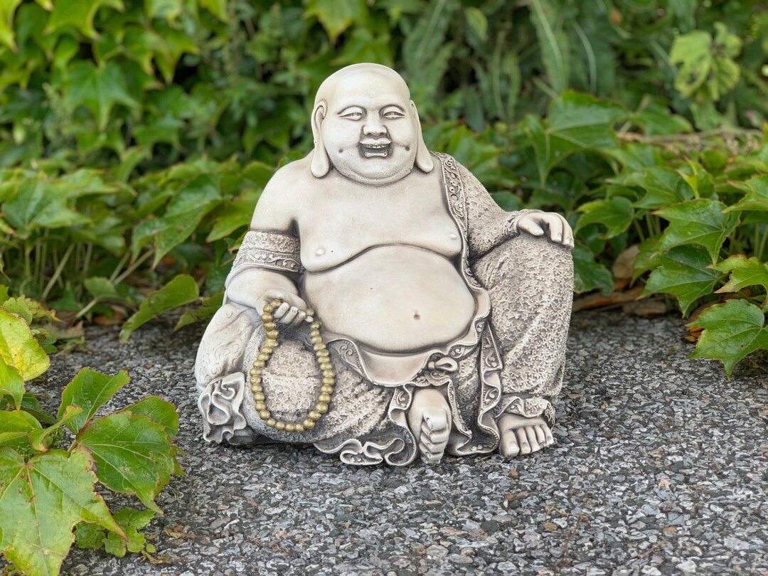 Stone Statue Garden Sitting Large Happy Buddha Asian Decor Etsy
