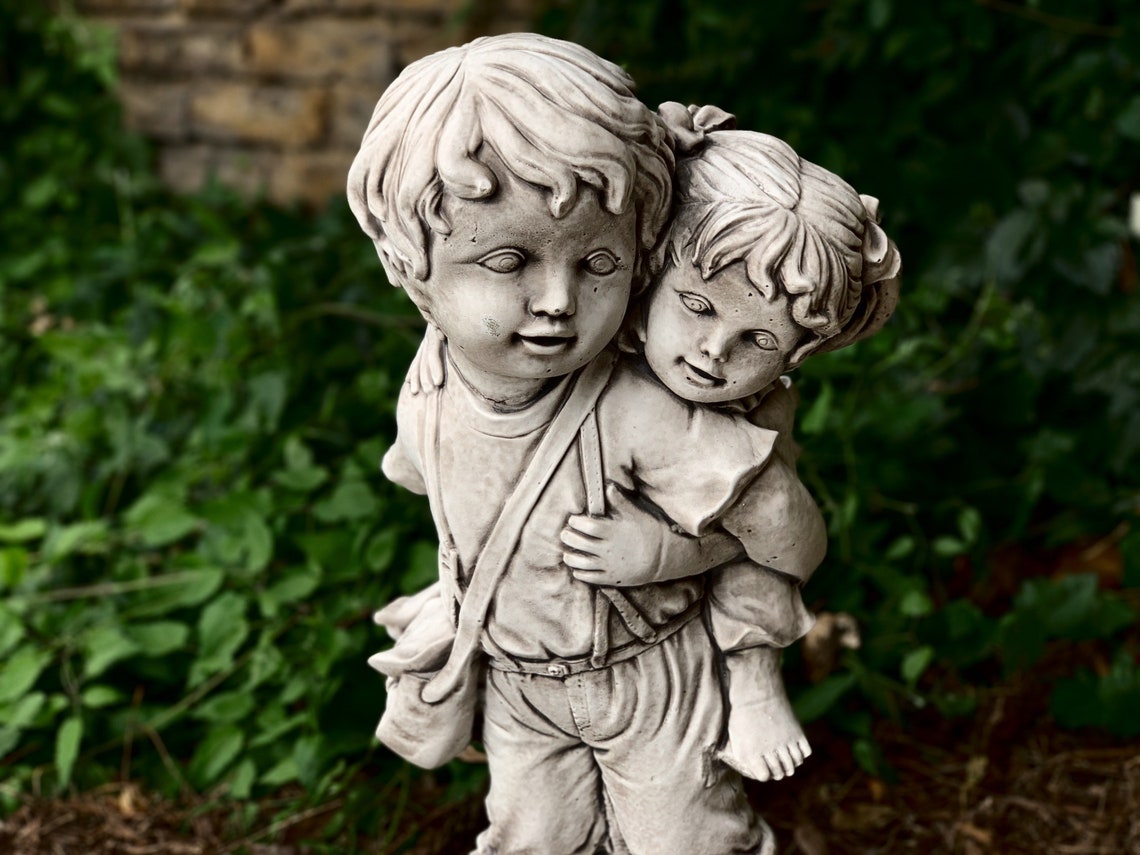 Stone Garden Boy and Girl Statue Outdoor Kids Figure Cement Etsy