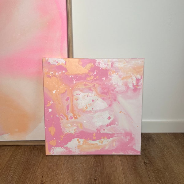 Leinwand I abstrakte Malerei I Acryl I  handgemalt Unikat I abstract art on canvas I 40 x 40 cm I rosa, orange, pastellfarben bunt