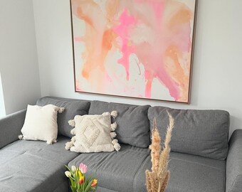 XXL Leinwand I abstrakte Malerei I große Kunst I abstrakte Kunst I Acryl I handgemaltes Original I 110 x 140 cm I Unikat I rosa orange bunt