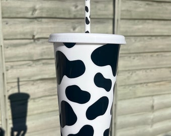 White Cow Print 24oz Cold Cup With Straw