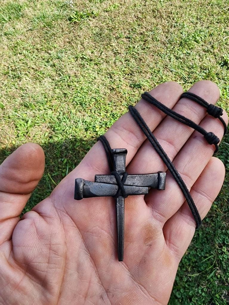 Iron Nail Cross Pendant Necklace Black Oxide Finish Etsy