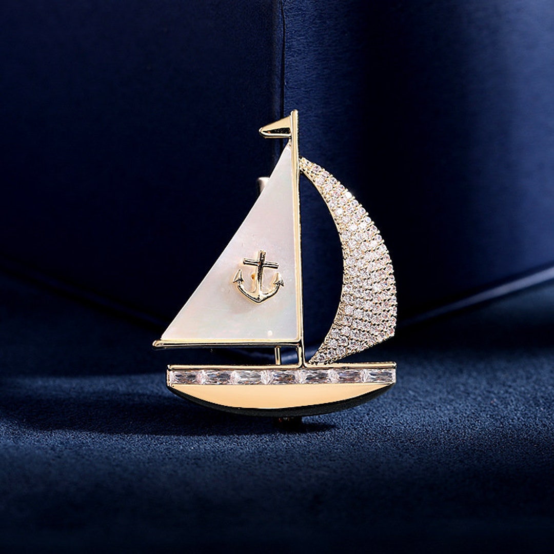 Sailboat Luxury Brooch Dainty Yacht Pin 18K Gold Plated Etsy