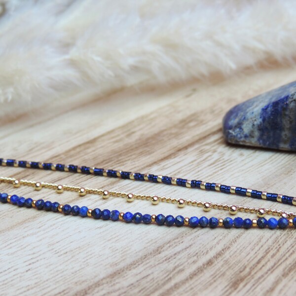 Bracelet Réglable En Lapis Lazuli Bleu - Création Artisanale Unique - Livré Avec écrin