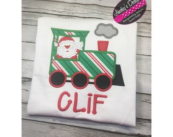 Santa train engine Christmas holiday season shirt or bodysuit! Great for boys or girls! Can be personalized!