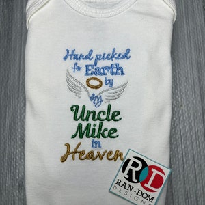 Hand-picked by my uncle in Heaven memorial bodysuit! Perfect keepsake baby shower gift! Personalized!