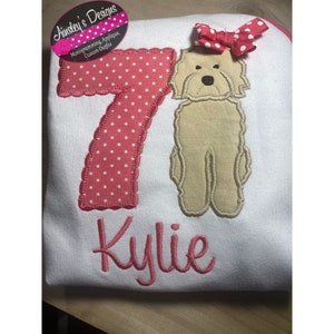 Girls Labradoodle puppy dog birthday shirt or bodysuit! Can be personalized!