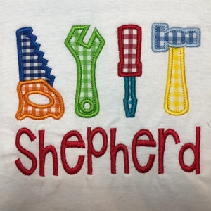 Tool set shirt or bodysuit! Saw, wrench, screwdriver, and hammer! Can be personalized!