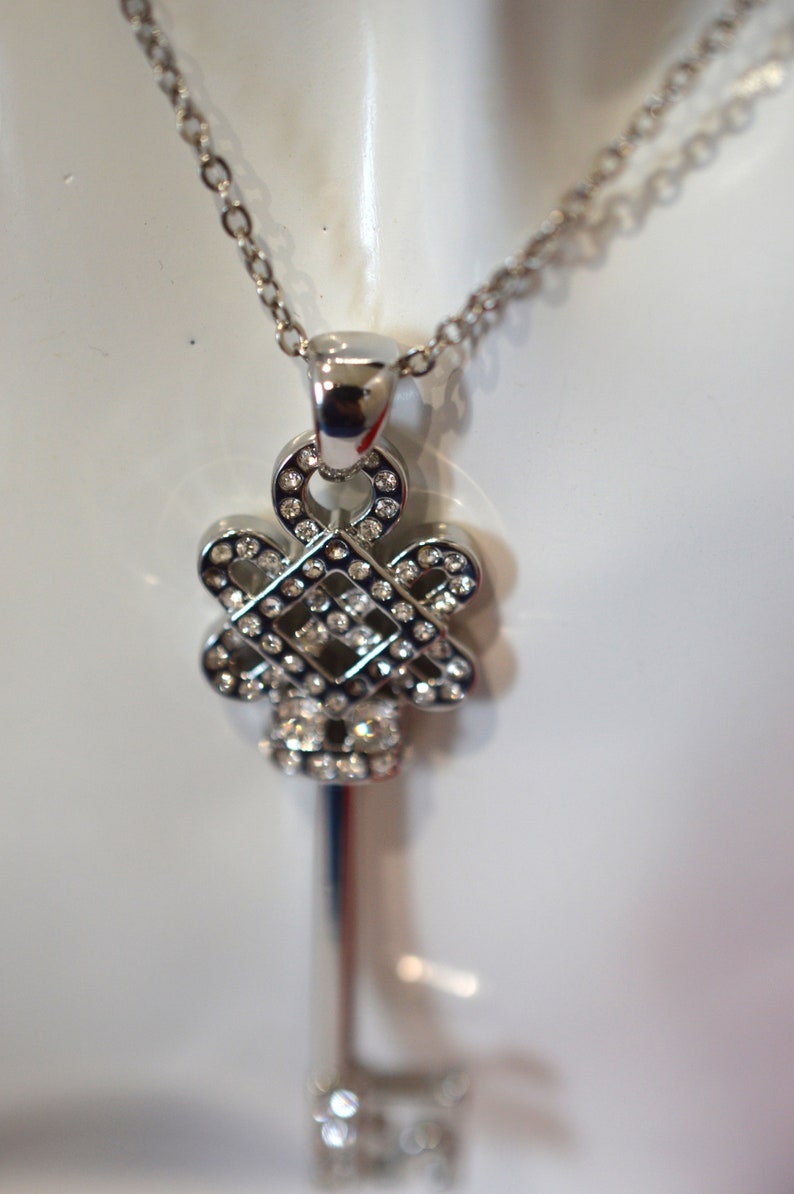 Vintage LIA SOFIA Signed RHINESTONE Key Necklace Silver - Etsy