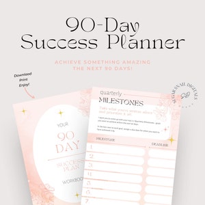 Planificador de éxito de 90 días | Planificador de objetivos | Libro de trabajo imprimible | Motivación | Citas inspiradoras | Descarga digital A4 y carta estadounidense