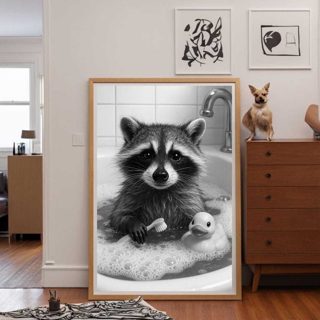 Cute Raccoon in Bathtub Wall Art Print, Funny Animal Photography ...