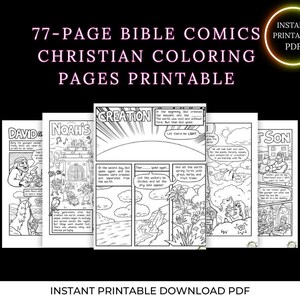 Comic Bible Coloring Pages: 77-Page Christian Printables (Digital download)
