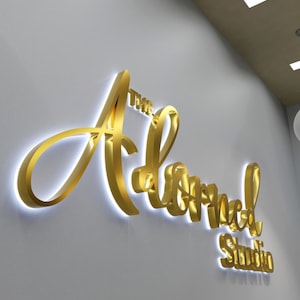 Letrero LED con logotipo personalizado: letrero con letras 3D de metal y acrílico, luz invertida de metal cepillado, decoración única para regalar.