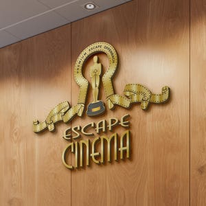 3D logo wall sign made with polished or brushed metal for a custom lobby sign in stainless metal on a dark wall in a modern conference room