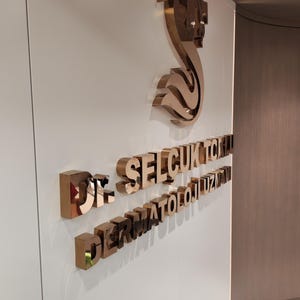 Stainless steel logos and lettering suitable for indoor and outdoor use.