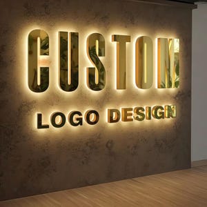 Insegna con logo LED personalizzata: metallo spazzolato e acrilico, lettere 3D retroilluminate