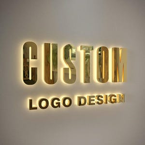 Placa de logotipo de LED com letras 3D personalizadas – Letras de metal e acrílico com iluminação reversa para ambientes internos/externos – Placa de decoração de parede iluminada para negócios ou presentes
