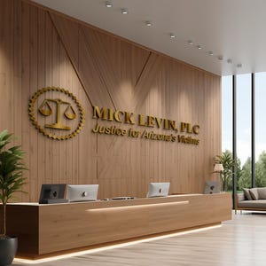 3D logo wall sign made with polished or brushed metal for a custom lobby sign in stainless metal on a dark wall in a modern conference room