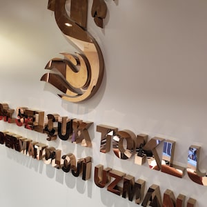 Stainless steel logos and lettering suitable for indoor and outdoor use.