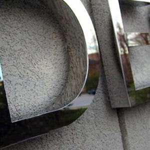 Stainless steel logos and lettering suitable for indoor and outdoor use.