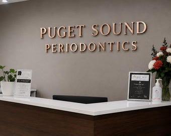 Custom 3D Brushed Gold Metal Logo Sign, Office Lobby Reception Wall Branding