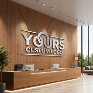Letrero con logotipo de recepción, letrero comercial, letrero de oficina personalizado, logotipo 3D personalizado, logotipo cortado con láser 3D, letrero de oficina dorado, letrero de recepción, letrero cortado con láser