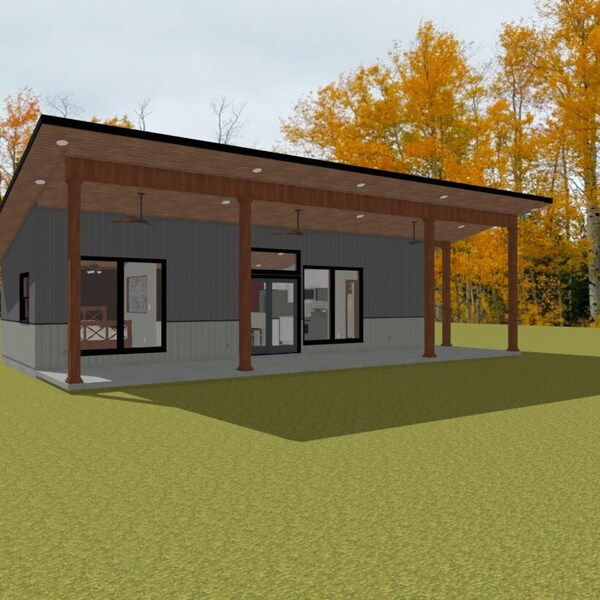 Modern Tiny House 1 Level, 648 SF, 1 Bedrooms, 1 Baths. *Downloadable Plans