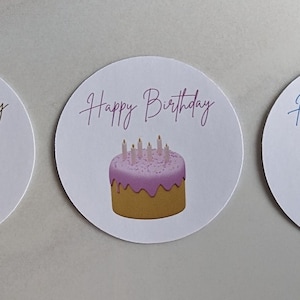 Happy Birthday Sticker Set (ab 12 Stück), Geburtstagskuchen, rund