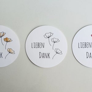 Lieben Dank Sticker Set (ab 12 Stück), minimalistische Blumen, rosa, beige, schwarz weiß