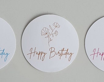 Happy Birthday Sticker Set (ab 12 Stück), Blumen minimalistisch