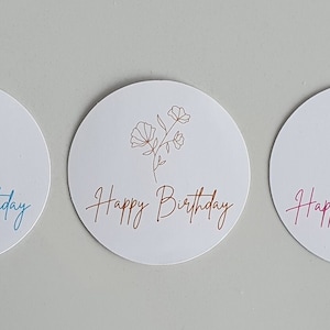 Happy Birthday Sticker Set (ab 12 Stück), Blumen minimalistisch